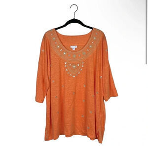 J. Jill Tangerine Embroidered Top